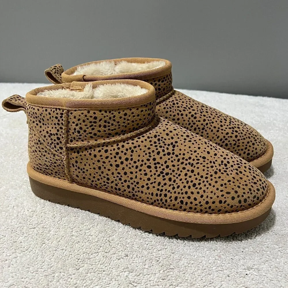 Cushionaire Womens Hipster Cozy Ankle Slip On Boot 6.5 Cheetah Winter Comfort